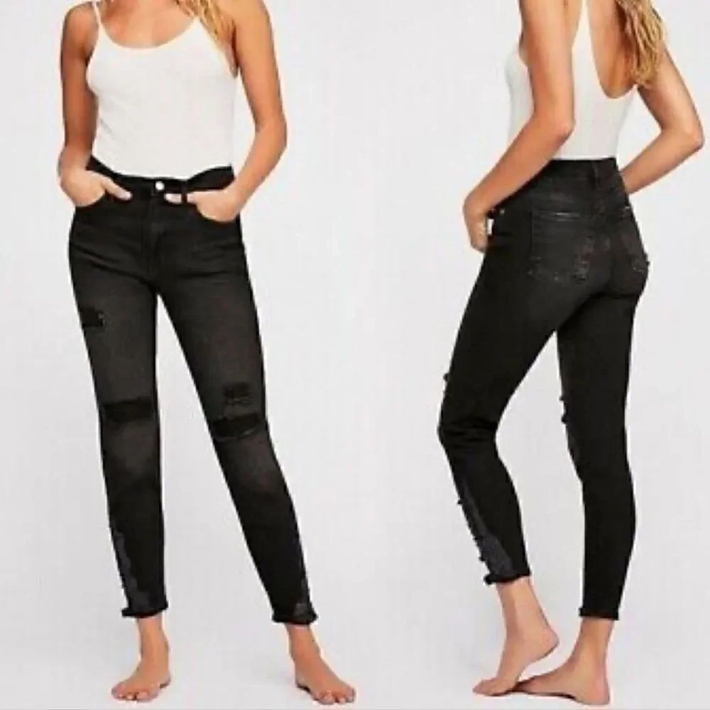 Free People We the Free About A Girl Black Ripped Skinny Jeans